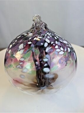 Kitras Art Glass 4.5" Hand Blown Ornament Tree of Enchantment Spirit Ball Purple